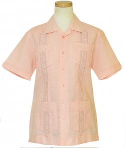 Successo Pink Embroidered Safari Short Sleeve Pure Linen Shirt S54324