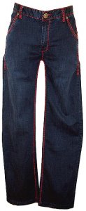 Prestige Royalty Culture Navy Blue With Red Stitching & Leather Flaps With Metal Studs Cotton Distressed Denim Jeans DN931