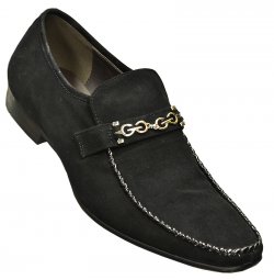 Zota Black Genuine Suede Leather Shoes With Black Piping Silver Bracelet Shoes G6850-6B