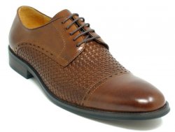 Carrucci Cognac Genuine Calfskin Leather Woven Cap Toe Oxford Shoes KS500-11.