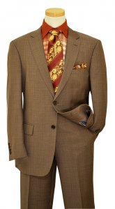 Mantoni Taupe With Brown Plaid Design Super 140's 100% Virgin Wool Suit M80827