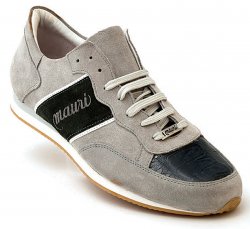 Mauri "Scilla" M783 Light Grey / Black Genuine Italian Suede / Baby Crocodile Casual Sneakers