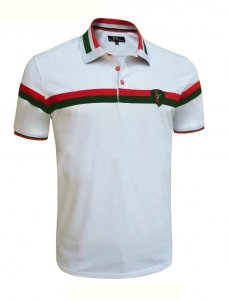 V.I.P. White / Green / Red Striped Short Sleeve Polo Shirt GG480