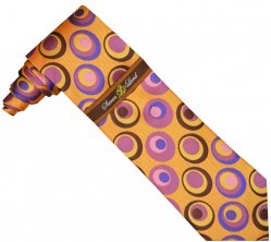 Steven Land Collection SL114 Gold / Orange / Brown / Mauve / Royal Blue Circular Design 100% Woven Silk Necktie / Hanky Set