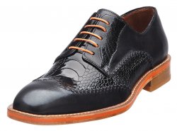 Belvedere "Borgo" Black Genuine Ostrich And Italian Calfskin Leather Oxford Shoes D86