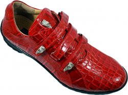 Giorgio Brutini Red / Burgundy Alligator Print Sneakers With Three Silver Alligator Heads 200010