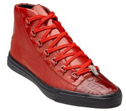 Belvedere "Angelo" Red Genuine Crocodile / Calfskin Sneakers 33683.