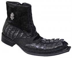 Pecos Bill Cortez Black Genuine Hornback Crocodile Tail / Marbleized Pony Hair Boots