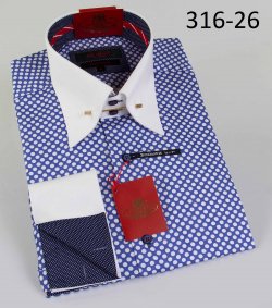 Axxess Blue / White Polka Dot Modern Fit Cotton Dress Shirt 316-26