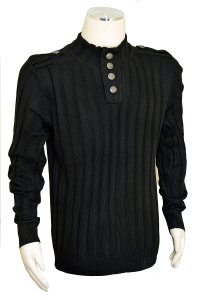 Bagazio Black Striped Design Pull-Over Sweater With Shoulder Epaulettes BM1166