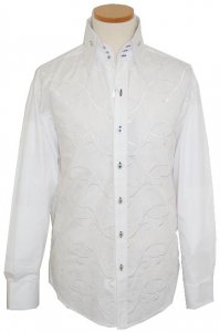 Manzini White Vineyard Design Embroidered Long Sleeves 100% Cotton Shirt MZ-61
