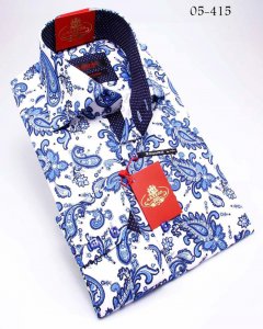 Axxess White / Blue Handpick Stitching 100% Cotton Dress Shirt 05-415