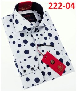 Axxess White / Black Polka Dots Design Cotton Modern Fit Dress Shirt With Button Cuff 222-04.