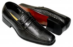 Antonio Cerrelli Black PU Leather Python Print Penny Loafer Shoes 6494