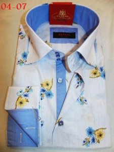 Axxess Blue Flower 100% Cotton Dress Shirt 04-07