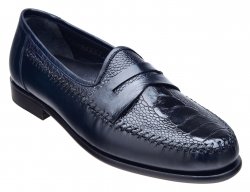 Belvedere "Giotto" Navy Genuine Ostrich / Italian Calf Loafer Shoes E46