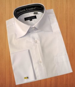 Avanti Uomo Solid White Cotton Blend Dress Shirt With French Cuffs DN32M
