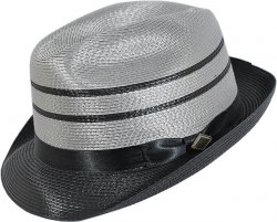 Stacy Adams Metallic Silver / Black Straw Dress Hat