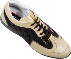 Mauri 8614 Tan / Brown / Gold Genuine Alligator And Mauri Embossed Nappa Leather Sneakers With Mauri Bracelet