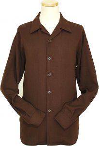 Pronti Solid Chocolate Brown Long Sleeve Microfiber Casual Shirt S247-31