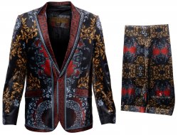 Prestige Black / Red / Gold Velour Greek / Medusa Design Modern Fit Suit PBZ-150