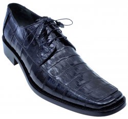 Los Altos Black Genuine All-Over Crocodile Belly & Eel Shoes With Laces ZV028205