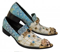 Fiesso White / Multicolor Hand Painted Lurex Genuine Leather Slip-On With Bracelet / Metal Toe FI6950.