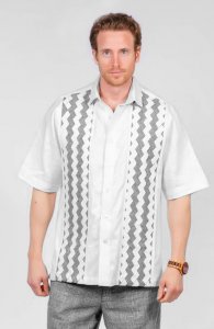 Prestige White With Black / Grey Houndstooth Custom Woven Front 100% Linen 2 Piece Outfit CPT-604