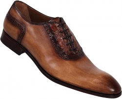 Mauri "1126" Brown / Beige Hand Painted Genuine Crocodile Flanks / Calf Crust Shoes
