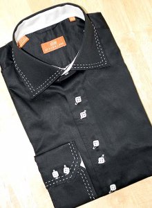 Steven Land Black With White Hand Pick Stitch And Spread Collar 100% Cotton Shirt