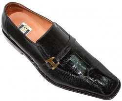 David Eden "Rawlins" Black Genuine Crocodile/Lizard Shoes With Buckle On The Side