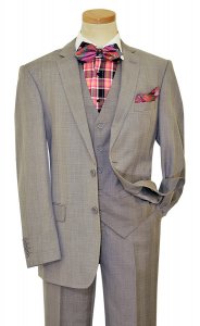 Bertolini Grey / Black Windowpanes Design Wool & Silk Blend Vested Suit B79411