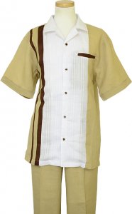 Steve Harvey Tan / Brown / White Pure Linen 2 Pc Outfit #3710