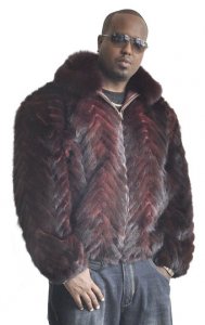 Winter Fur Burgundy Genuine Sheared Mink Fur Jacket With Fox Collar M39R01BD