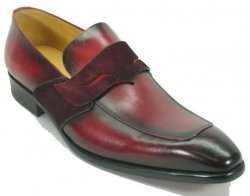 Carrucci Burgundy Genuine Leather Modern Penny Loafer Shoes KS503-40.
