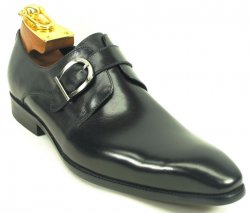Carrucci Black Genuine Burnished Leather Monk Strap Shoes KS478-35
