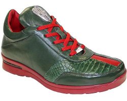 Fennix Italy "Tommy" Green / Red Genuine Alligator / Calf-Skin Leather Casual Sneakers.