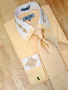 Fratello Soft Butter w/Paisley Design Shirt/Tie/Hanky Set FRS9302P2