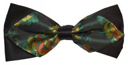 Classico Italiano Black / Forest Green / Gold / Orange Paisley Design Double Layer Design 100% Silk Bow Tie / Hanky Set BD251