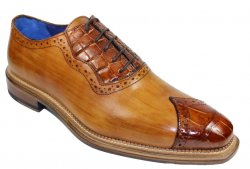 Fennix Italy "Ethan" Cognac Genuine Alligator / Calfskin Wingtip Lace-Up Shoes.