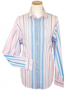 Lanzino Pink/Navy Stripes Long Sleeves 100% Cotton Shirt AD93