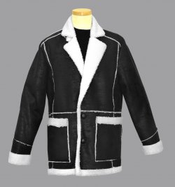Silversilk Black / White Faux Leather Coat With White Faux Lambswool Lining / Trimming 8472