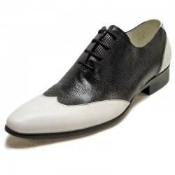 Encore By Fiesso Black / White Wingtip Genuine Leather Shoes FI3046