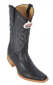 Los Altos Black Genuine All-Over Deer Skin Square Toe Cowboy Boots 718305