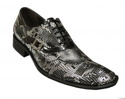 Zota Metallic Silver / Black Genuine Leather Snake Print Shoes G309-15