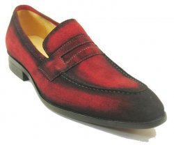 Carrucci Red Genuine Suede Penny Loafer Shoes KS478-118S.