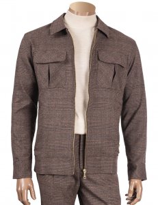 Inserch Brown / Rust / Beige / Blue Woven Tweed Zip-Up Jacket Outfit 303