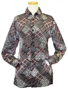 Pronti Red / Black / Silver Grey / Silver Lurex Artistic Design Long Sleev Shirt S5986