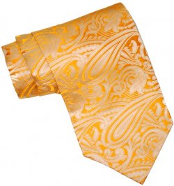 Steven Land Orange Paisley Design 100% Knitted Woven Silk Ascot/Hanky Set