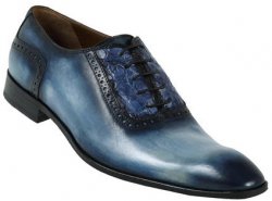 Mauri 1126 Wonder Blue/Sky Blue Genuine Crocodile Flanks/Calf Leather Hand Made Shoes